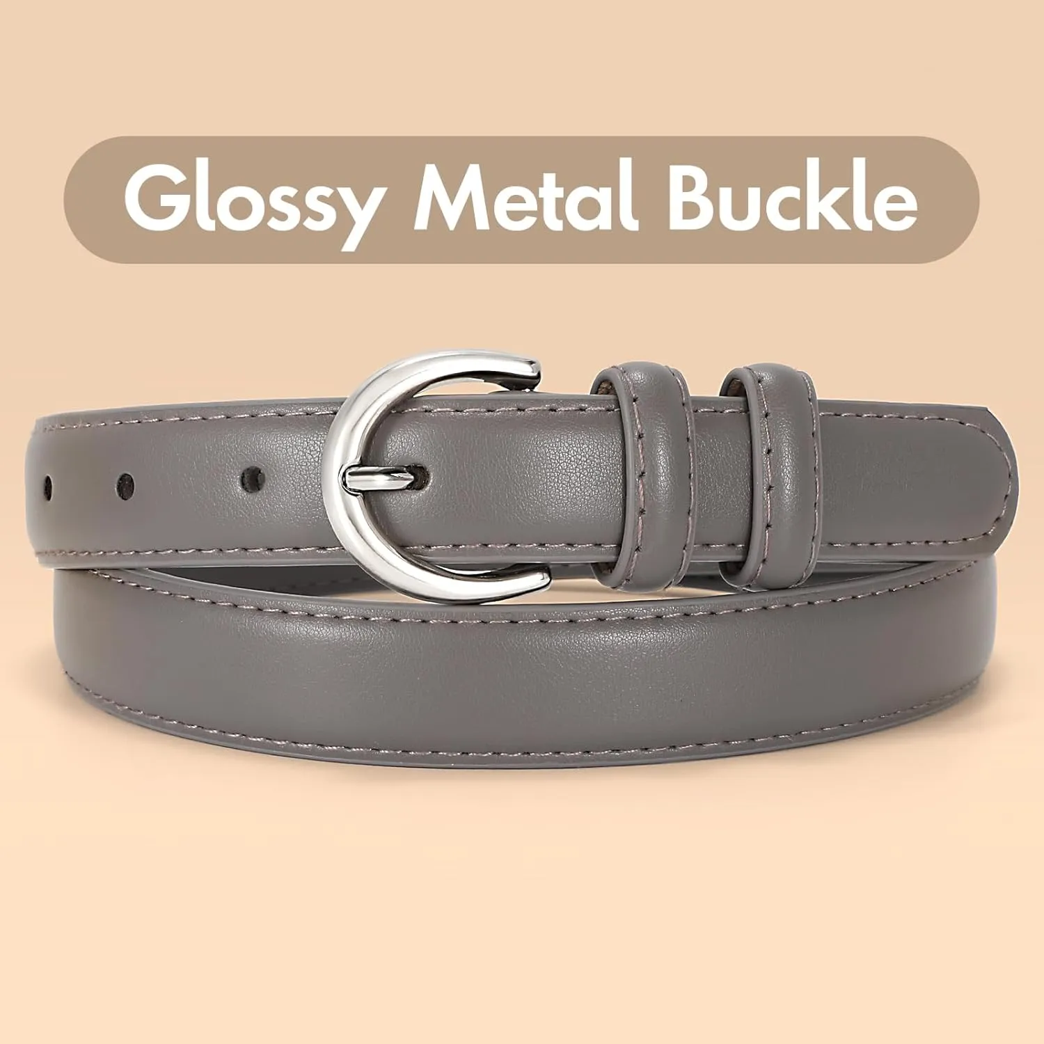SANSTHS Women Leather Belt for Jeans Pants Fashion Ladies Skinny Belt for Dresses Thin Belt with Single Prong Buckle