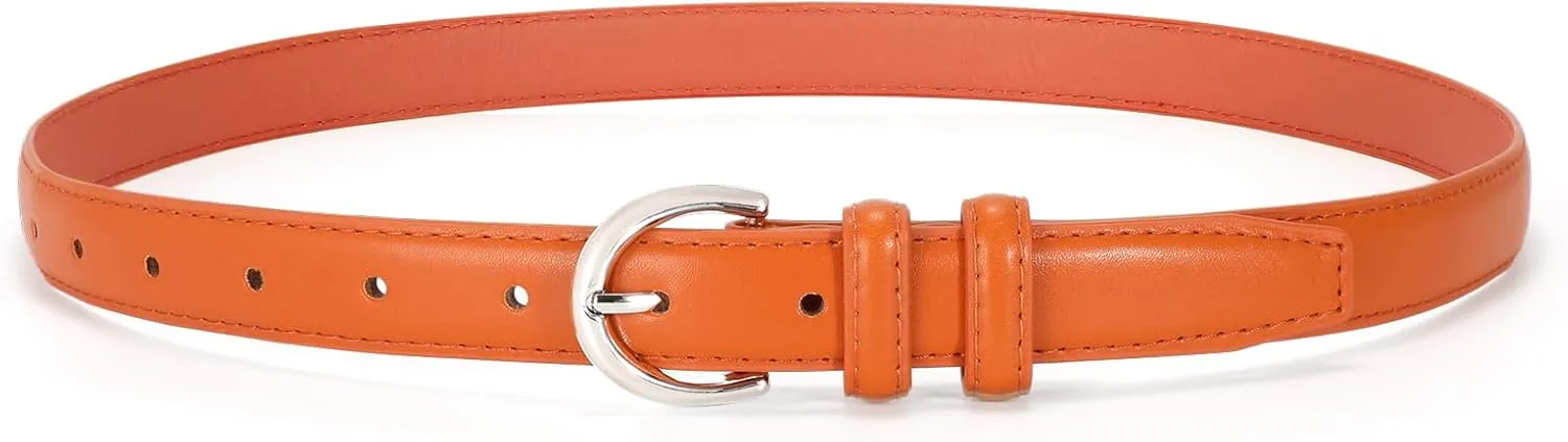 SANSTHS Women Leather Belt for Jeans Pants Fashion Ladies Skinny Belt for Dresses Thin Belt with Single Prong Buckle