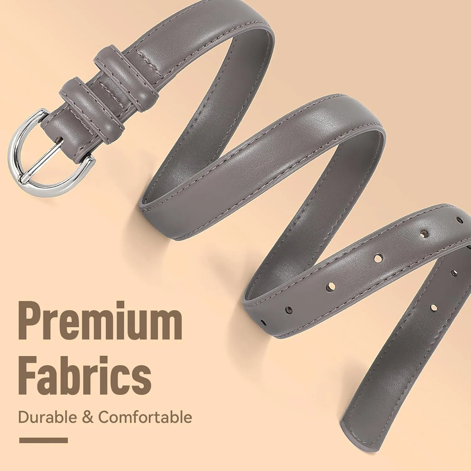 SANSTHS Women Leather Belt for Jeans Pants Fashion Ladies Skinny Belt for Dresses Thin Belt with Single Prong Buckle