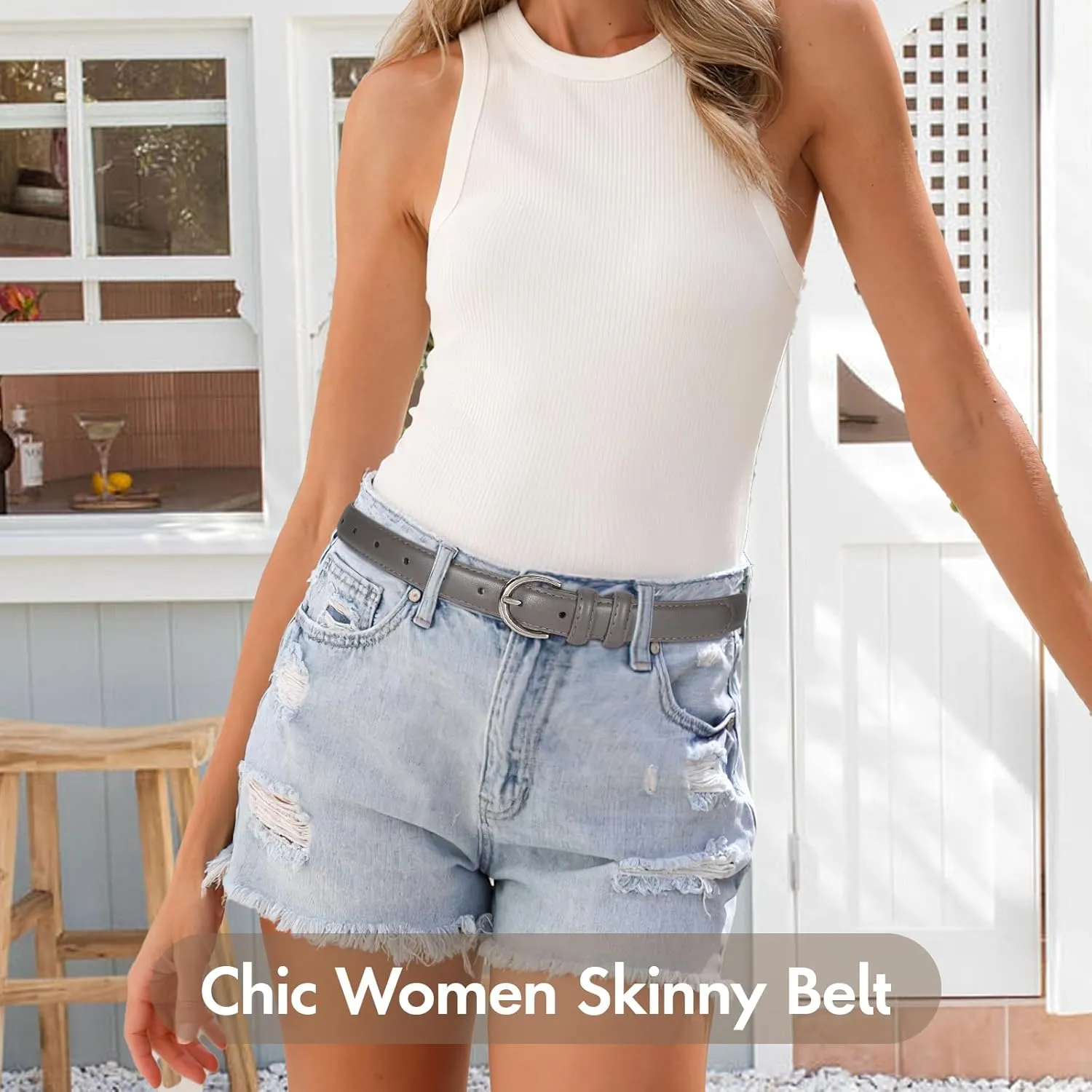 SANSTHS Women Leather Belt for Jeans Pants Fashion Ladies Skinny Belt for Dresses Thin Belt with Single Prong Buckle