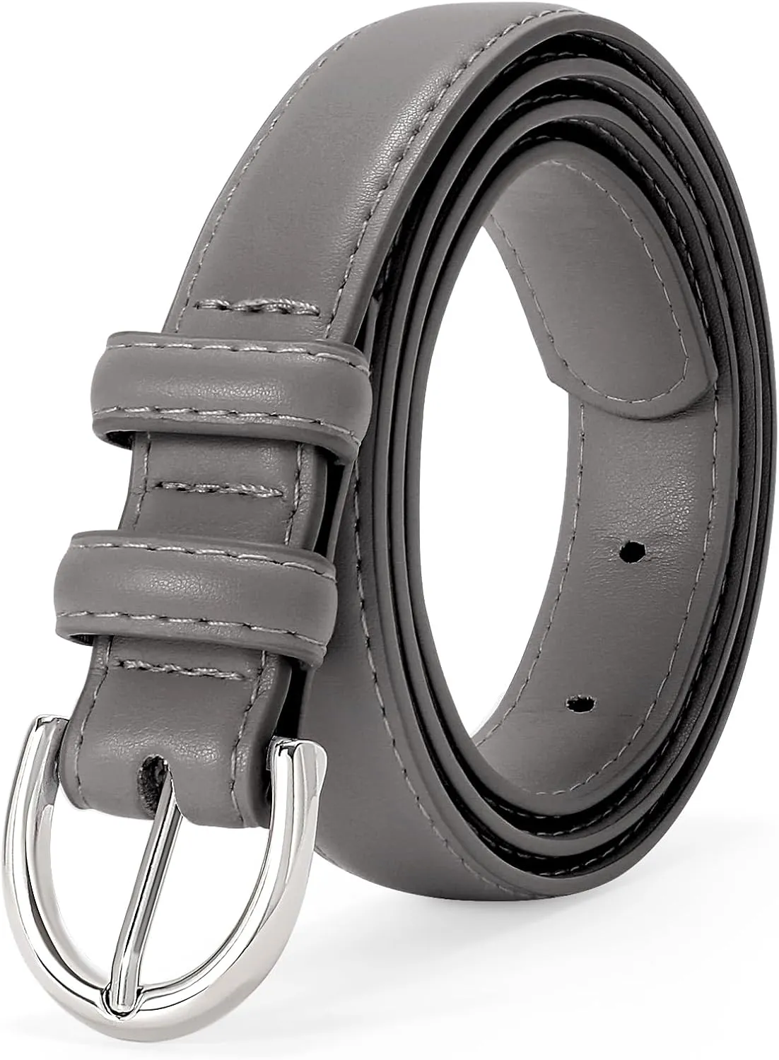 SANSTHS Women Leather Belt for Jeans Pants Fashion Ladies Skinny Belt for Dresses Thin Belt with Single Prong Buckle