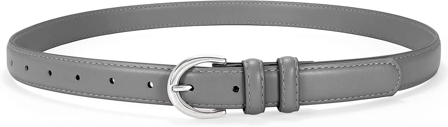 SANSTHS Women Leather Belt for Jeans Pants Fashion Ladies Skinny Belt for Dresses Thin Belt with Single Prong Buckle