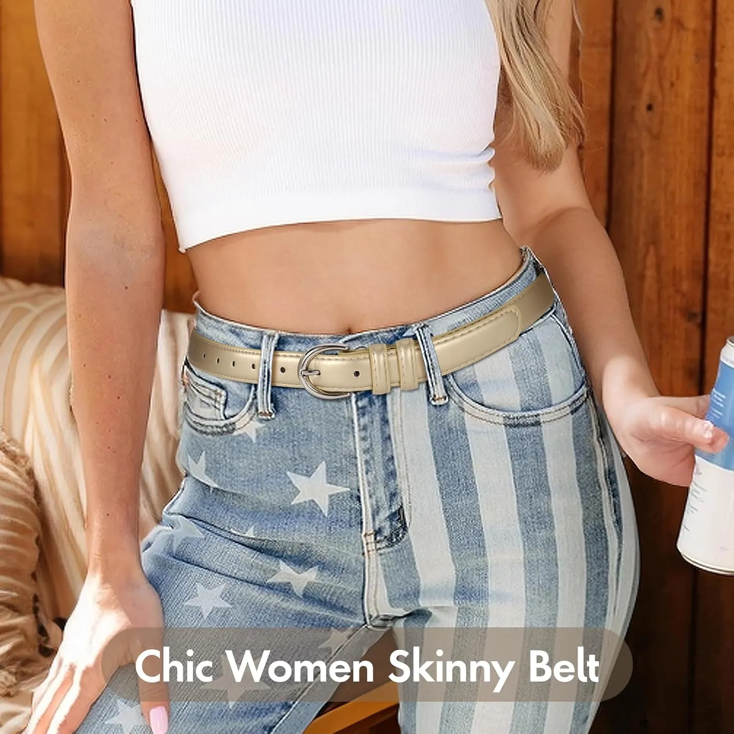 SANSTHS Women Leather Belt for Jeans Pants Fashion Ladies Skinny Belt for Dresses Thin Belt with Single Prong Buckle