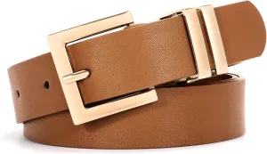 SANSTHS Women's Leather Belt for Jeans Pants Dresses Fashion Ladies Belt Square Gold/Silver Buckle Waist Belt for Women