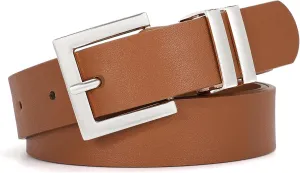 SANSTHS Women's Leather Belt for Jeans Pants Dresses Fashion Ladies Belt Square Gold/Silver Buckle Waist Belt for Women