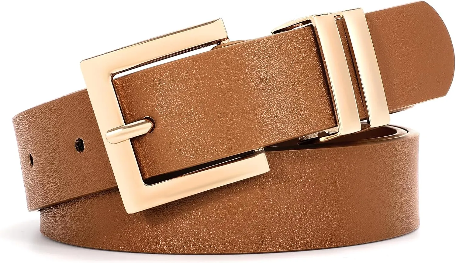 SANSTHS Women's Leather Belt for Jeans Pants Dresses Fashion Ladies Belt Square Gold/Silver Buckle Waist Belt for Women