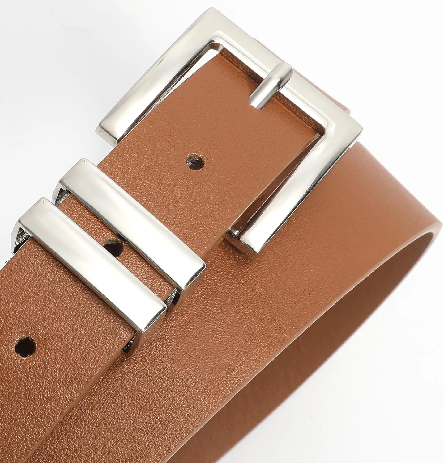 SANSTHS Women's Leather Belt for Jeans Pants Dresses Fashion Ladies Belt Square Gold/Silver Buckle Waist Belt for Women