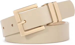 SANSTHS Women's Leather Belt for Jeans Pants Dresses Fashion Ladies Belt Square Gold/Silver Buckle Waist Belt for Women