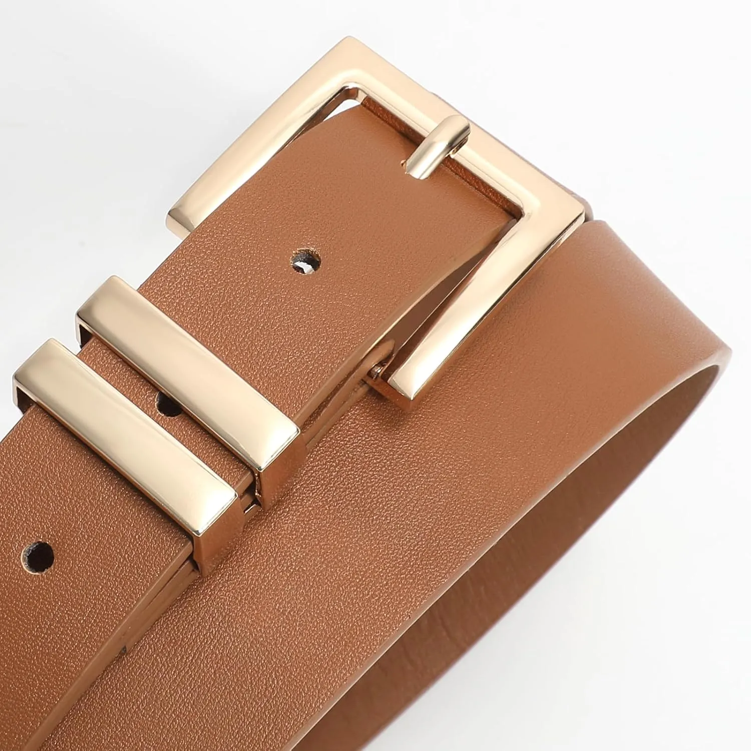 SANSTHS Women's Leather Belt for Jeans Pants Dresses Fashion Ladies Belt Square Gold/Silver Buckle Waist Belt for Women