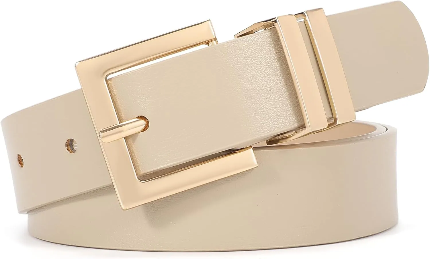 SANSTHS Women's Leather Belt for Jeans Pants Dresses Fashion Ladies Belt Square Gold/Silver Buckle Waist Belt for Women