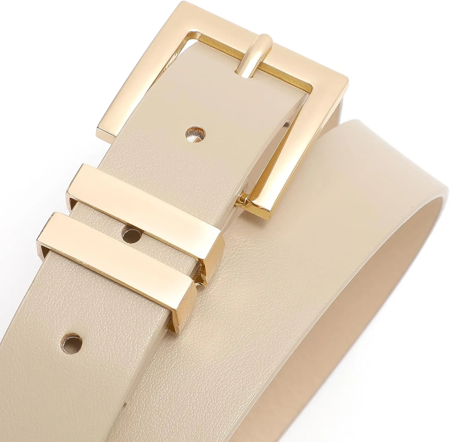 SANSTHS Women's Leather Belt for Jeans Pants Dresses Fashion Ladies Belt Square Gold/Silver Buckle Waist Belt for Women