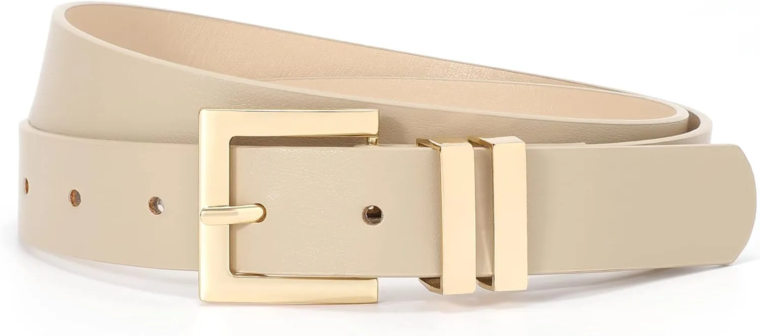 SANSTHS Women's Leather Belt for Jeans Pants Dresses Fashion Ladies Belt Square Gold/Silver Buckle Waist Belt for Women