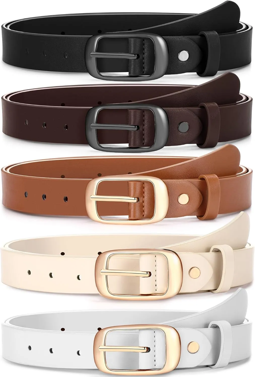 SATINIOR 5 Pack Women Leather Belts for Jeans Ladies Waist Belt Women's Belt with Pin Buckle for Pants Dress