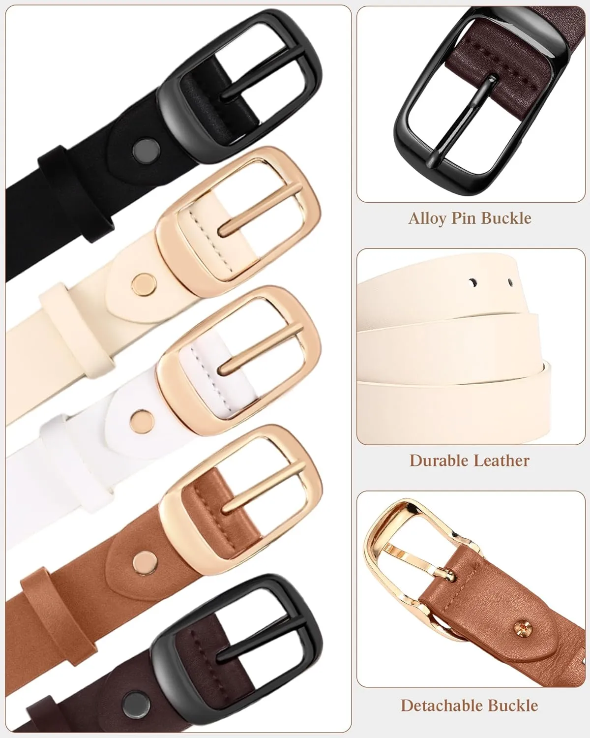 SATINIOR 5 Pack Women Leather Belts for Jeans Ladies Waist Belt Women's Belt with Pin Buckle for Pants Dress