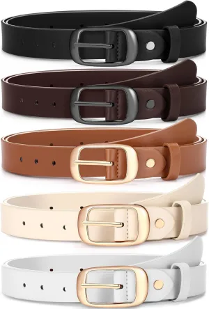 SATINIOR 5 Pack Women Leather Belts for Jeans Ladies Waist Belt Women's Belt with Pin Buckle for Pants Dress
