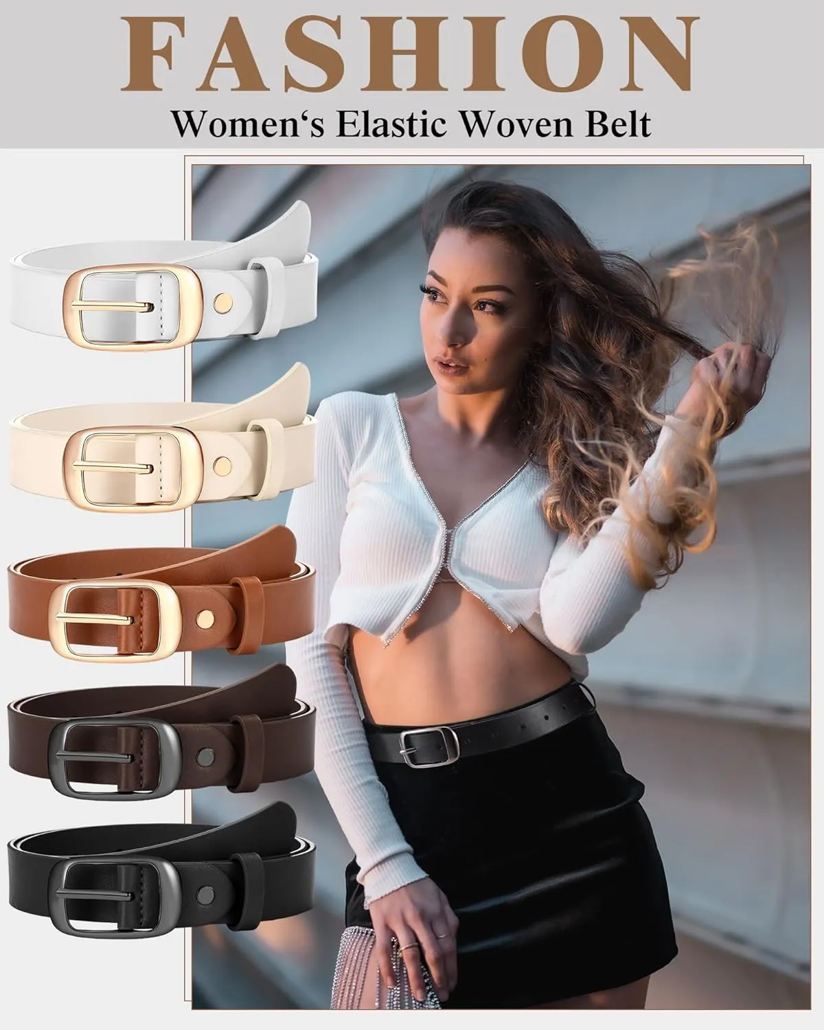 SATINIOR 5 Pack Women Leather Belts for Jeans Ladies Waist Belt Women's Belt with Pin Buckle for Pants Dress