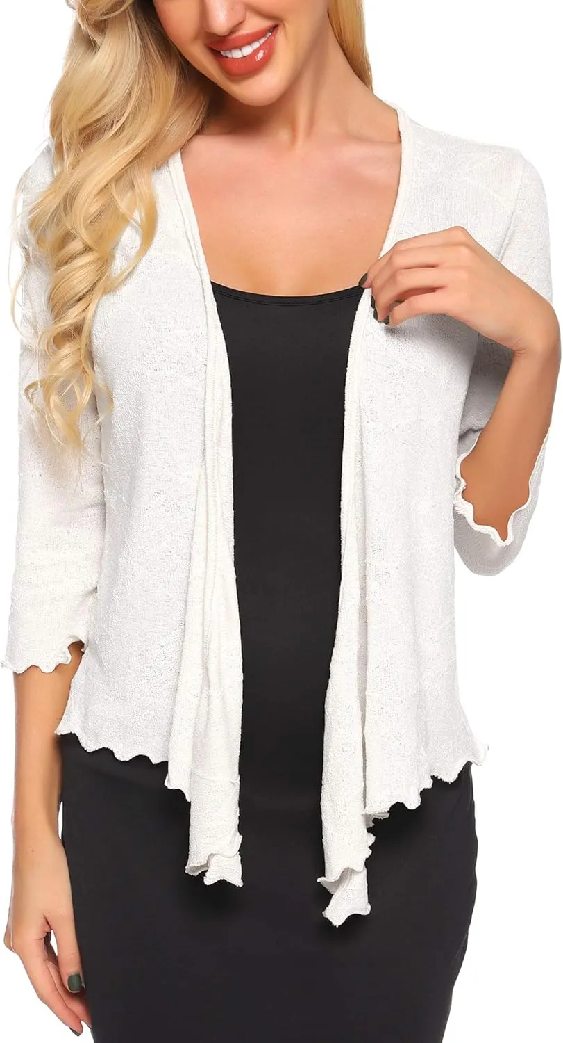 SATINIOR Womens Sheer Shrug Bolero Tie Knot Cardigan Lightweight with 3/4 Lace Sleeves