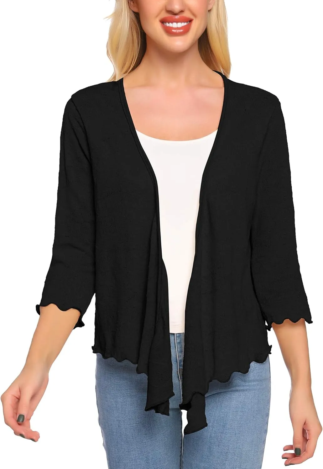 SATINIOR Womens Sheer Shrug Bolero Tie Knot Cardigan Lightweight with 3/4 Lace Sleeves
