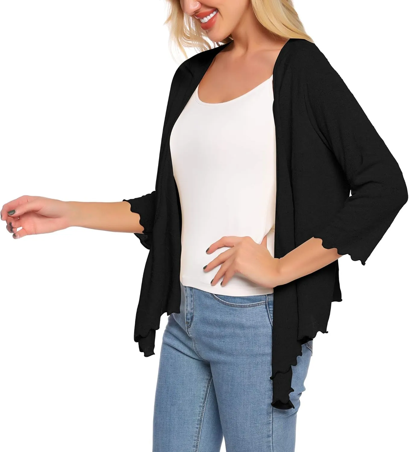 SATINIOR Womens Sheer Shrug Bolero Tie Knot Cardigan Lightweight with 3/4 Lace Sleeves