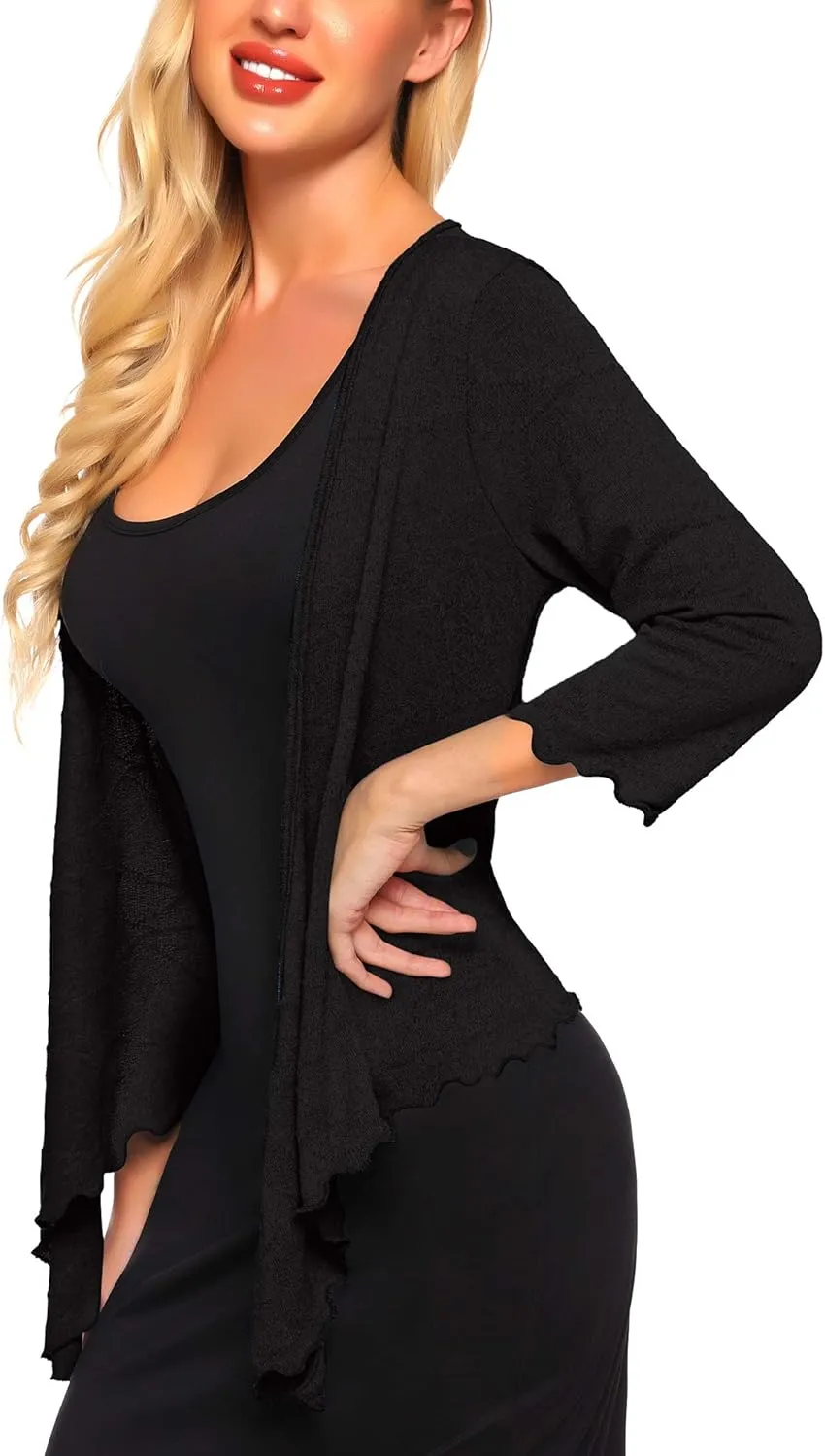 SATINIOR Womens Sheer Shrug Bolero Tie Knot Cardigan Lightweight with 3/4 Lace Sleeves
