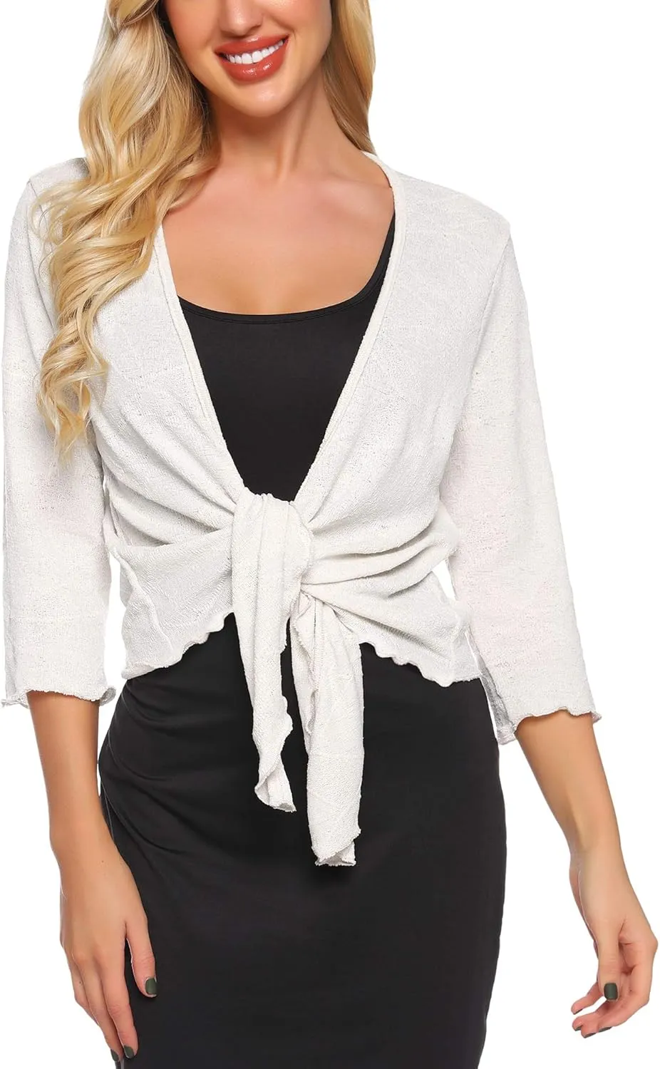 SATINIOR Womens Sheer Shrug Bolero Tie Knot Cardigan Lightweight with 3/4 Lace Sleeves