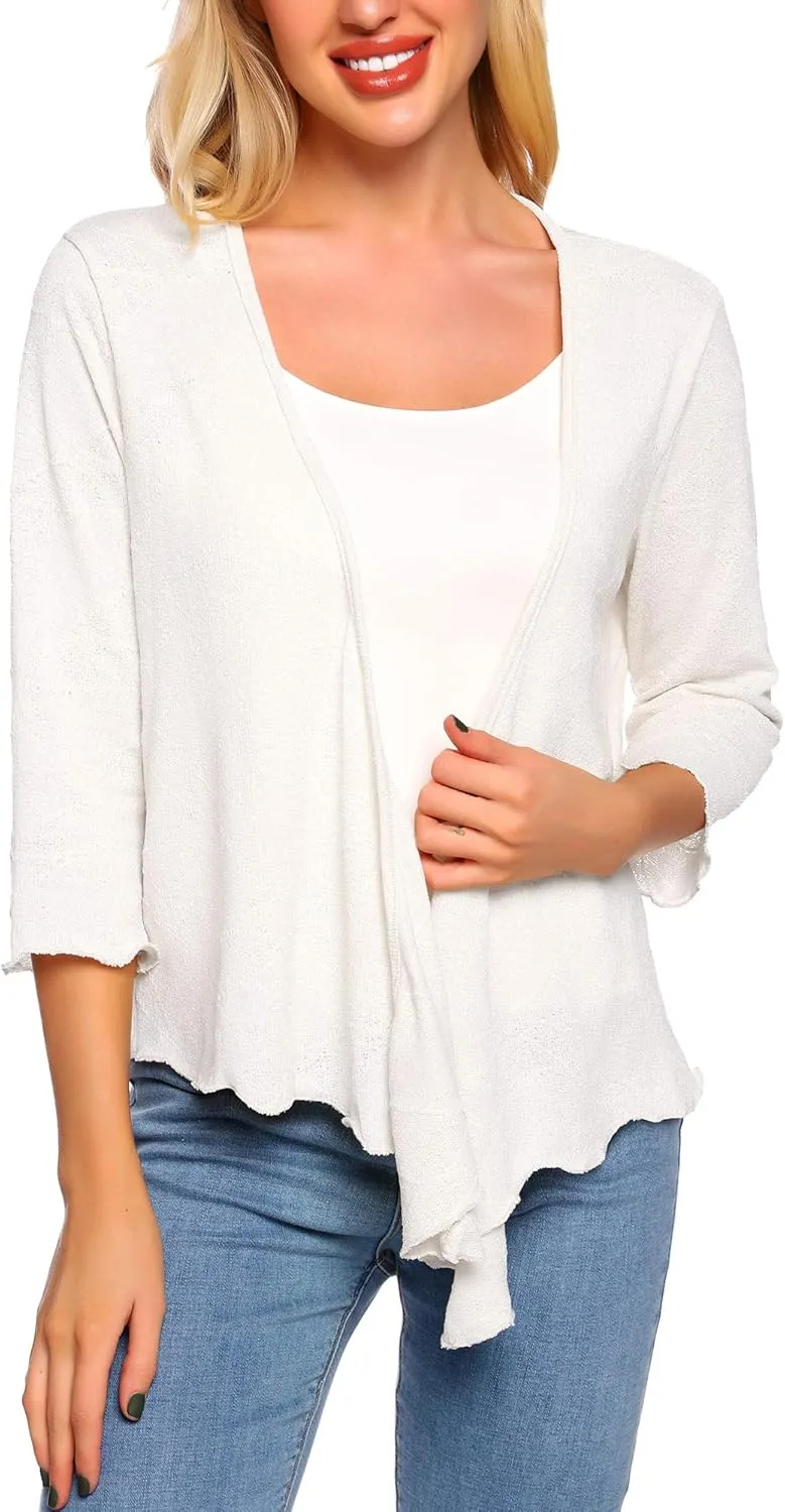 SATINIOR Womens Sheer Shrug Bolero Tie Knot Cardigan Lightweight with 3/4 Lace Sleeves
