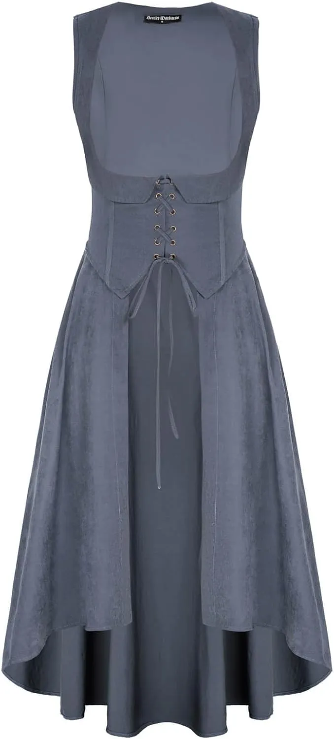 Scarlet Darkness Women Renaissance Costume Underbust Pirate Peasant High Low Dress with Pockets