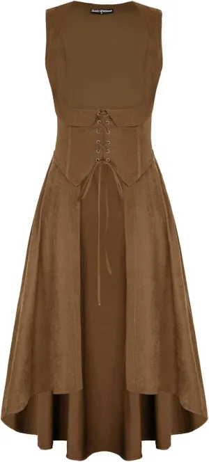 Scarlet Darkness Women Renaissance Costume Underbust Pirate Peasant High Low Dress with Pockets