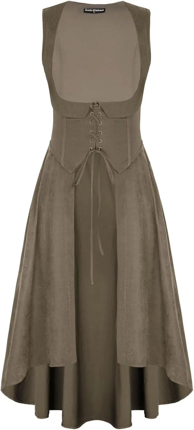 Scarlet Darkness Women Renaissance Costume Underbust Pirate Peasant High Low Dress with Pockets