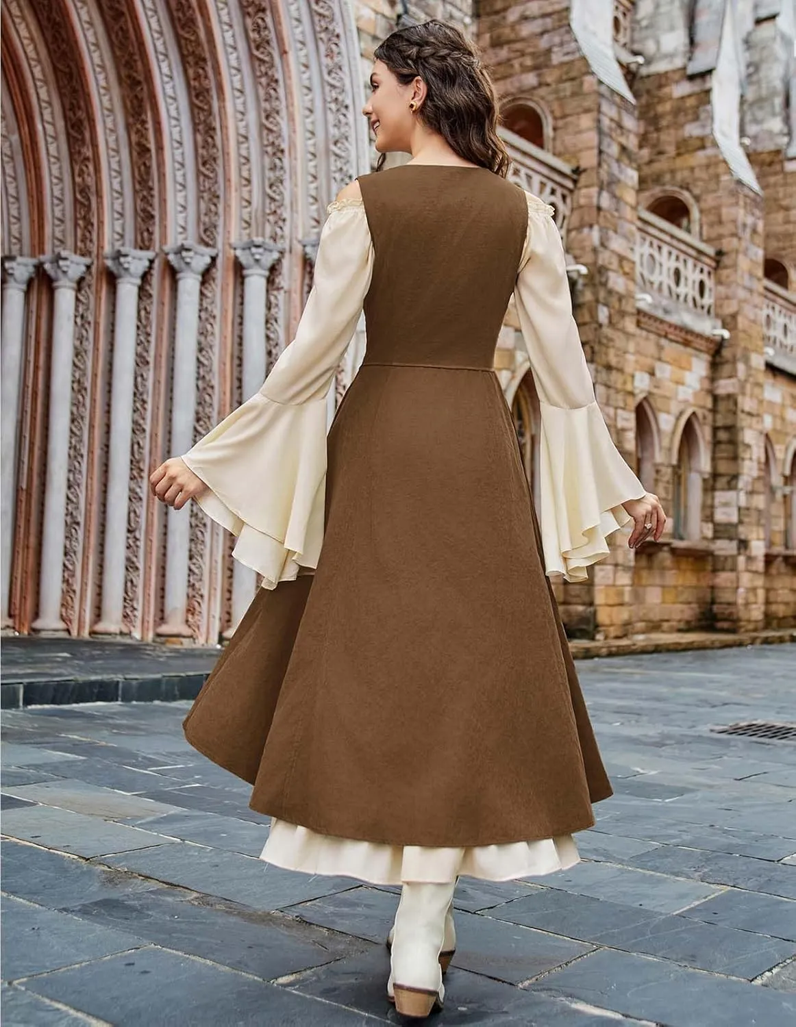 Scarlet Darkness Women Renaissance Costume Underbust Pirate Peasant High Low Dress with Pockets
