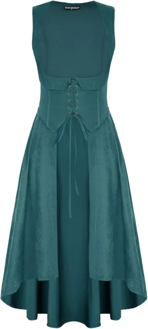 Scarlet Darkness Women Renaissance Costume Underbust Pirate Peasant High Low Dress with Pockets
