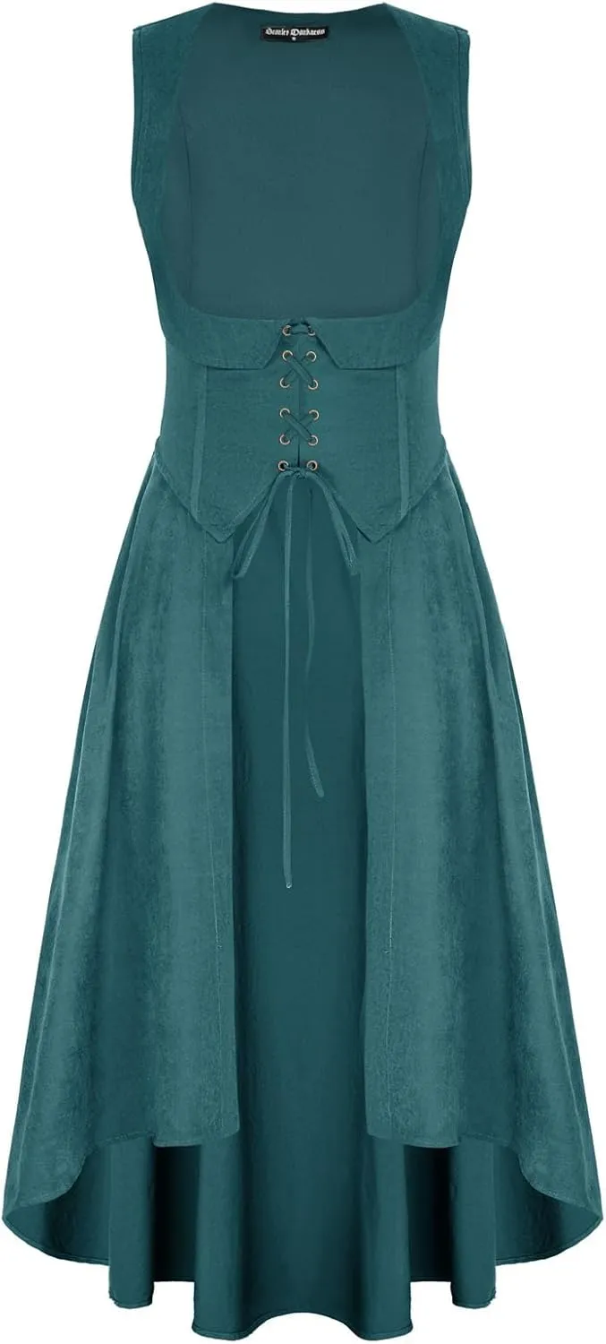 Scarlet Darkness Women Renaissance Costume Underbust Pirate Peasant High Low Dress with Pockets