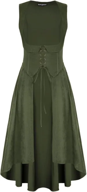 Scarlet Darkness Women Renaissance Costume Underbust Pirate Peasant High Low Dress with Pockets