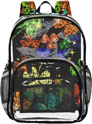 Shamrock Leaves Stars Black Clear Bag for Women Travel Kids Girls Backpack Boys School Clear Plastic Bag Pvc