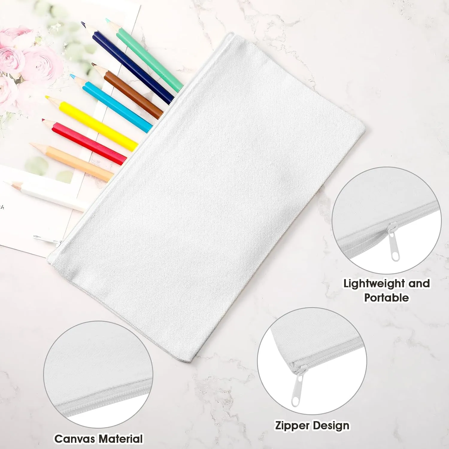 Shappy 40 Pieces Canvas Pencil Pouch Zipper Makeup Cosmetic Bags Case Blank Craft DIY Bags Multipurpose Toiletry Stationary Storage Bag for Women Travel (Pure White)