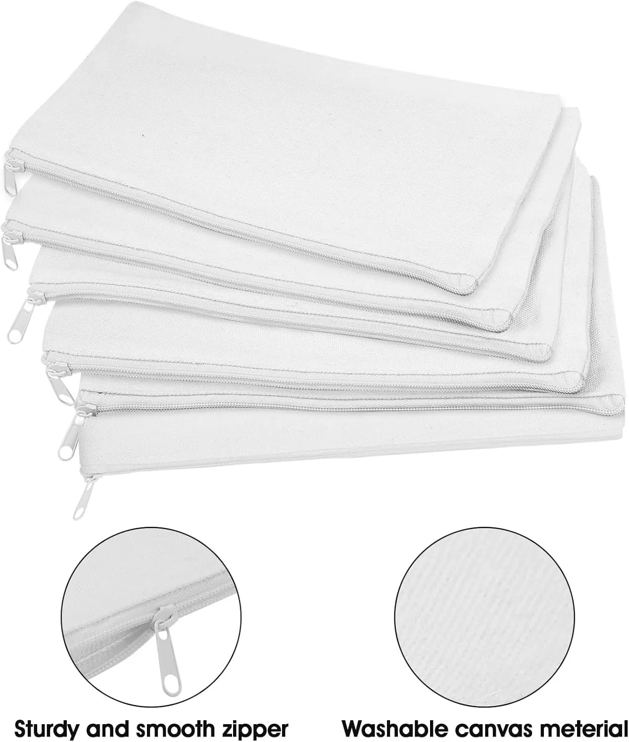 Shappy 40 Pieces Canvas Pencil Pouch Zipper Makeup Cosmetic Bags Case Blank Craft DIY Bags Multipurpose Toiletry Stationary Storage Bag for Women Travel (Pure White)