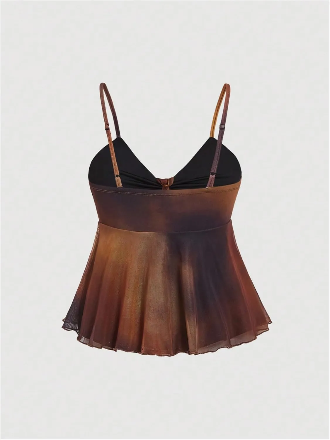SHENHE Women's Y2k Mesh Babydoll Tank Top Bowknot Spaghetti Strap Tie Dye Peplum Camisole