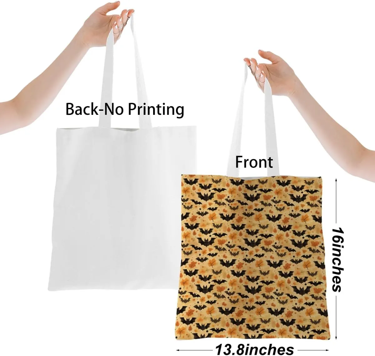 Single-Side Printed Fall Halloween Canvas Tote Bag for Women Pumpkin Autumn Thanksgiving Reusable Grocery Bags