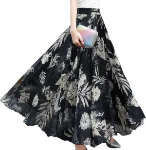 Sinono Womens Long Chiffon Bohemian Skirt Gypsy Dress Maxi Boho Beach Skirt