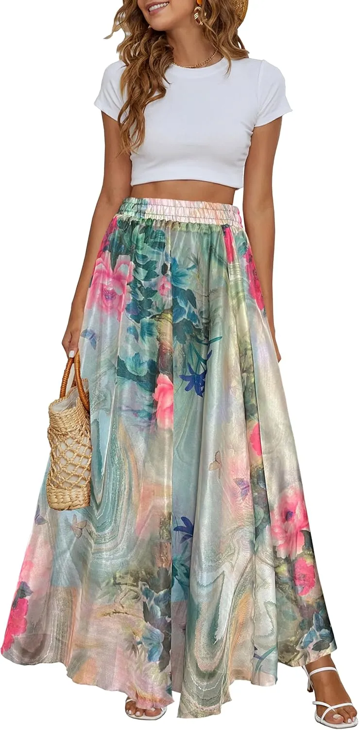 Sinono Womens Long Chiffon Bohemian Skirt Gypsy Dress Maxi Boho Beach Skirt