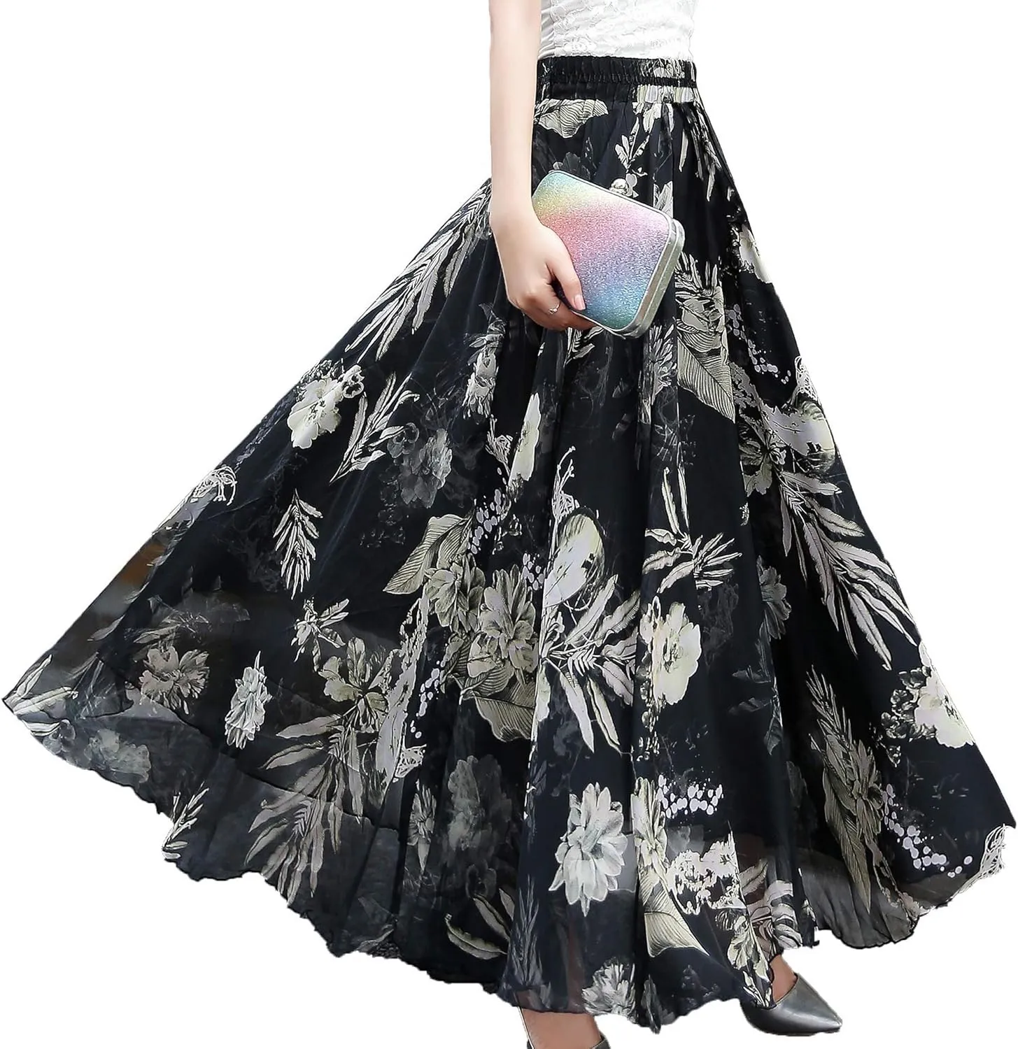 Sinono Womens Long Chiffon Bohemian Skirt Gypsy Dress Maxi Boho Beach Skirt