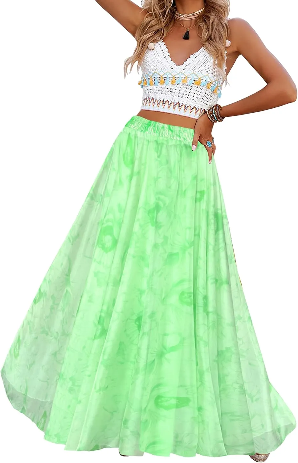 Sinono Womens Long Chiffon Bohemian Skirt Gypsy Dress Maxi Boho Beach Skirt