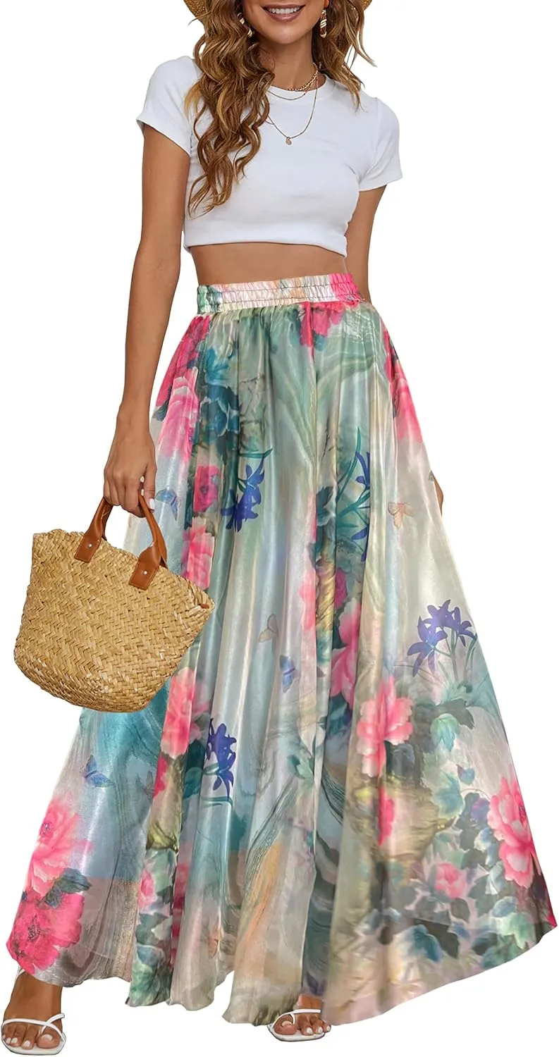 Sinono Womens Long Chiffon Bohemian Skirt Gypsy Dress Maxi Boho Beach Skirt