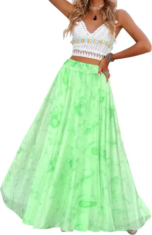 Sinono Womens Long Chiffon Bohemian Skirt Gypsy Dress Maxi Boho Beach Skirt
