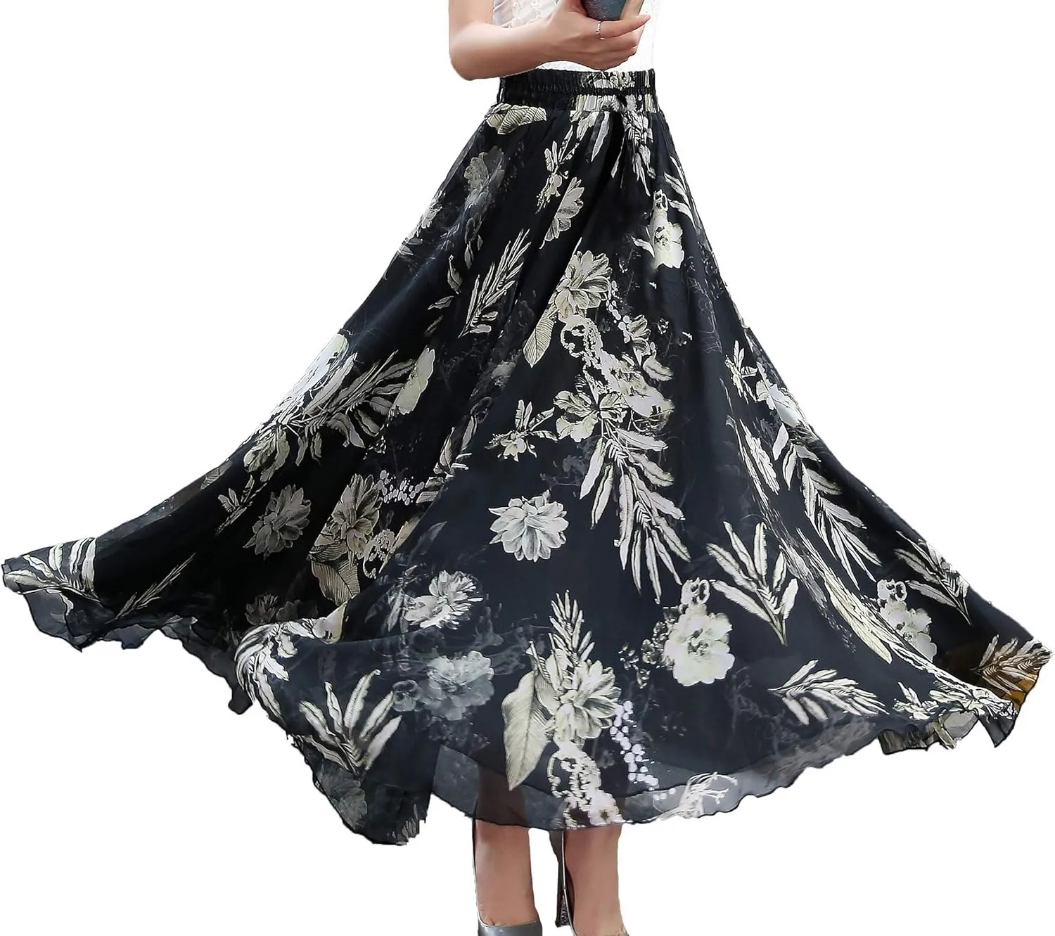 Sinono Womens Long Chiffon Bohemian Skirt Gypsy Dress Maxi Boho Beach Skirt