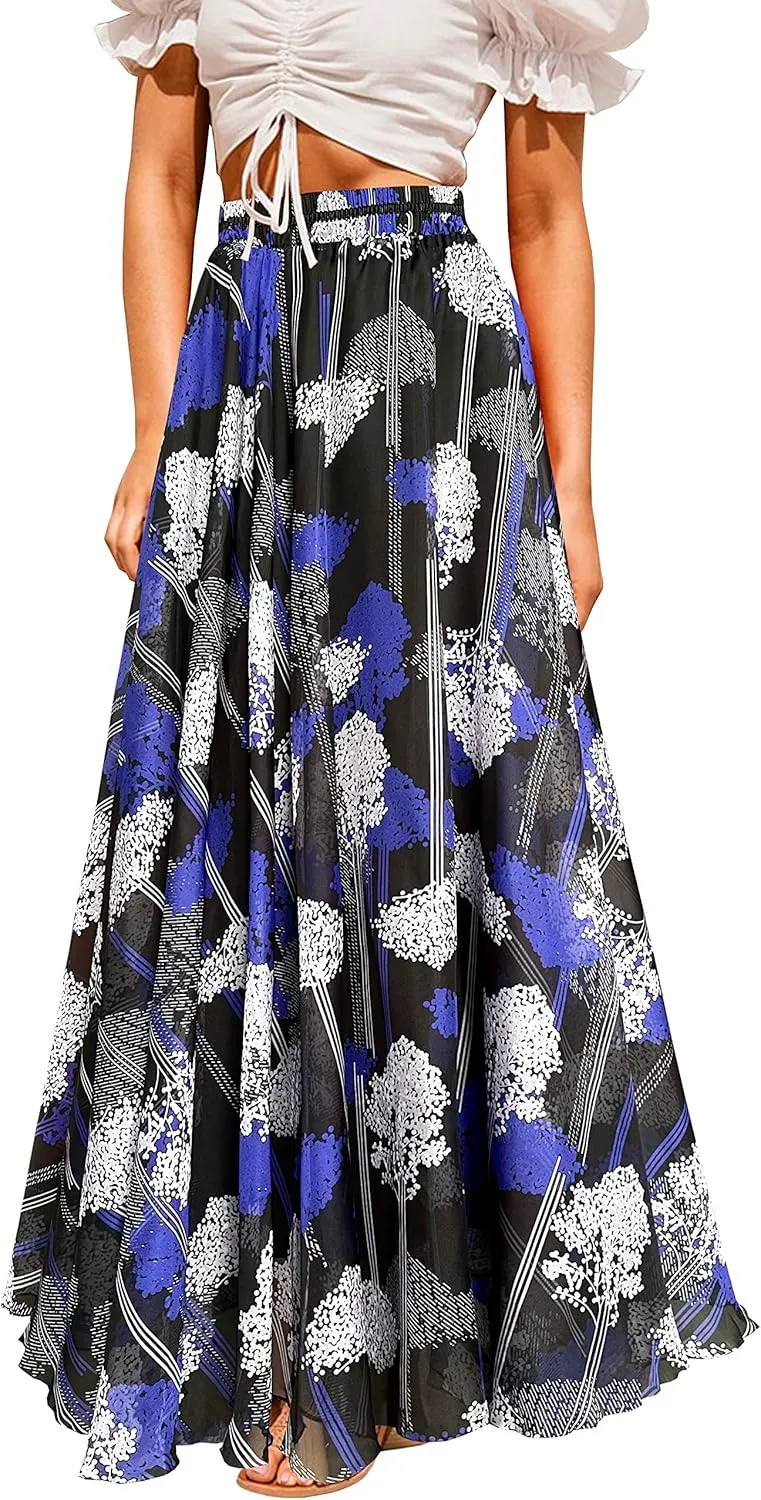 Sinono Womens Long Chiffon Bohemian Skirt Gypsy Dress Maxi Boho Beach Skirt