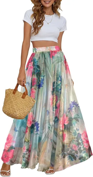 Sinono Womens Long Chiffon Bohemian Skirt Gypsy Dress Maxi Boho Beach Skirt
