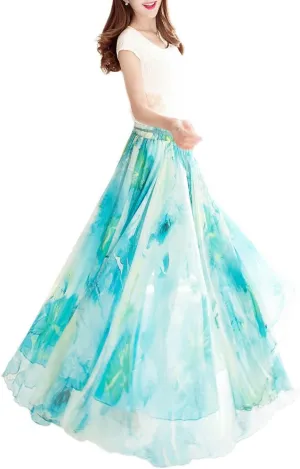 Sinono Womens Long Chiffon Bohemian Skirt Gypsy Dress Maxi Boho Beach Skirt