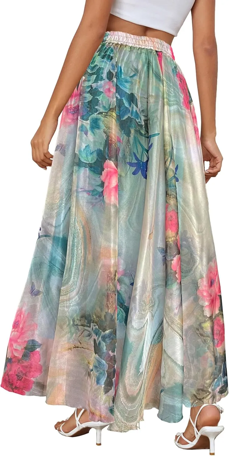 Sinono Womens Long Chiffon Bohemian Skirt Gypsy Dress Maxi Boho Beach Skirt