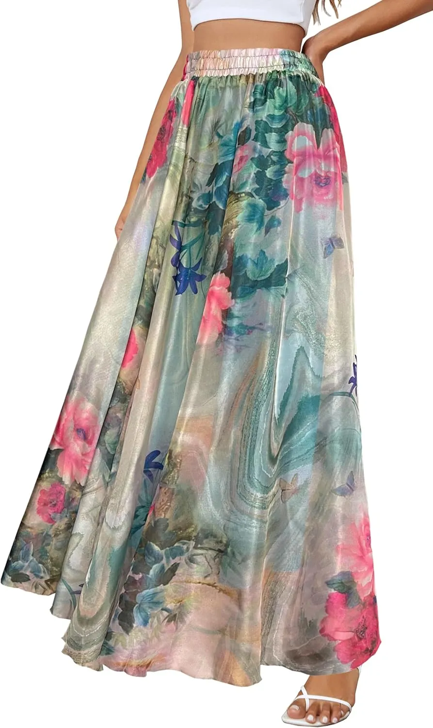Sinono Womens Long Chiffon Bohemian Skirt Gypsy Dress Maxi Boho Beach Skirt